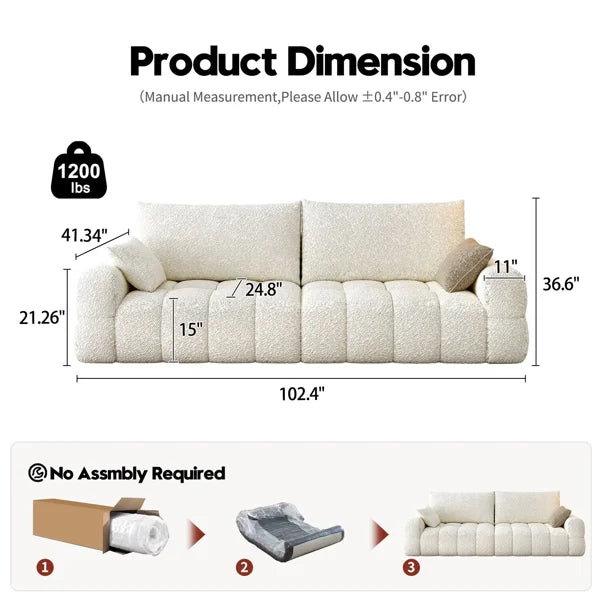 Boneless 102.4" W Modern Upholstered Sofa with Two Pillows Included