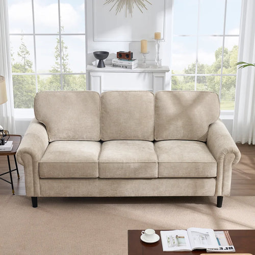 Luelle 82.7" W Chenille Rolled Arm Sofa Faux Leather Couch