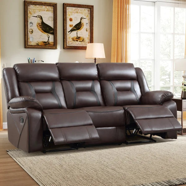 Rohan 84.6" W Vegan Leather Manual Reclining Sofa with Pillow Top Arms
