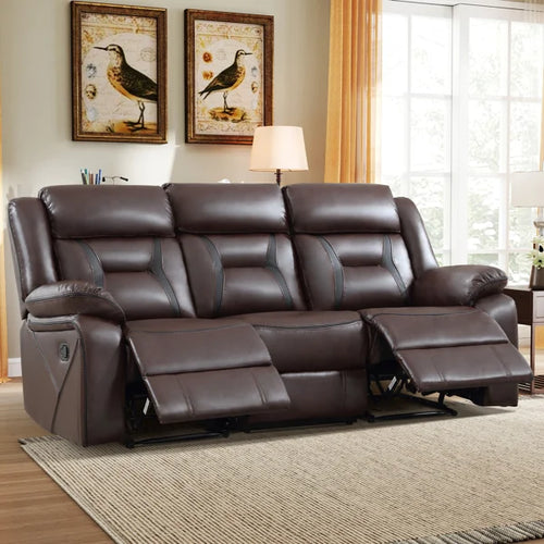 Rohan 84.6" W Vegan Leather Manual Reclining Sofa with Pillow Top Arms