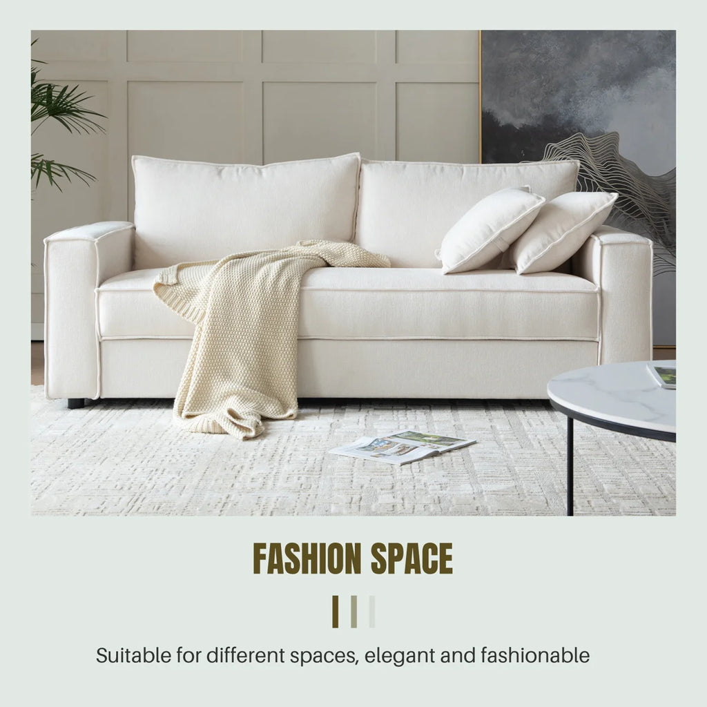 Traditional Upholstered Standard Sofa with Square Armrests and 2 Throw Pillows